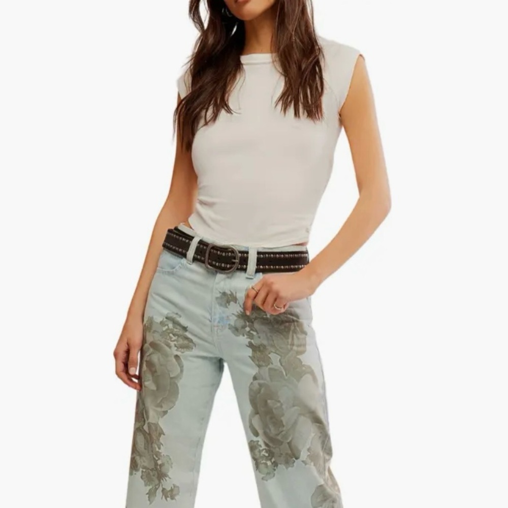 Free People Tinsley Floral Straighr Leg Jeans